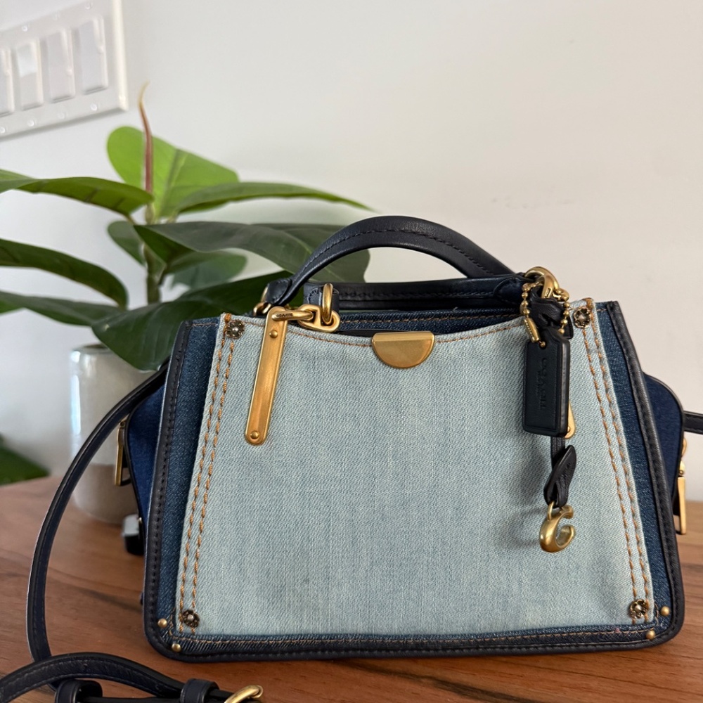 Coach Light Blue and Navy Denim Mini Bag with Gold Hardware